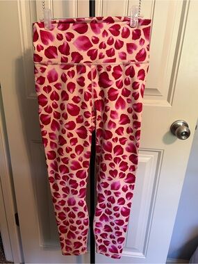 Fabletics Pink Red Heart Petal Print Leggings